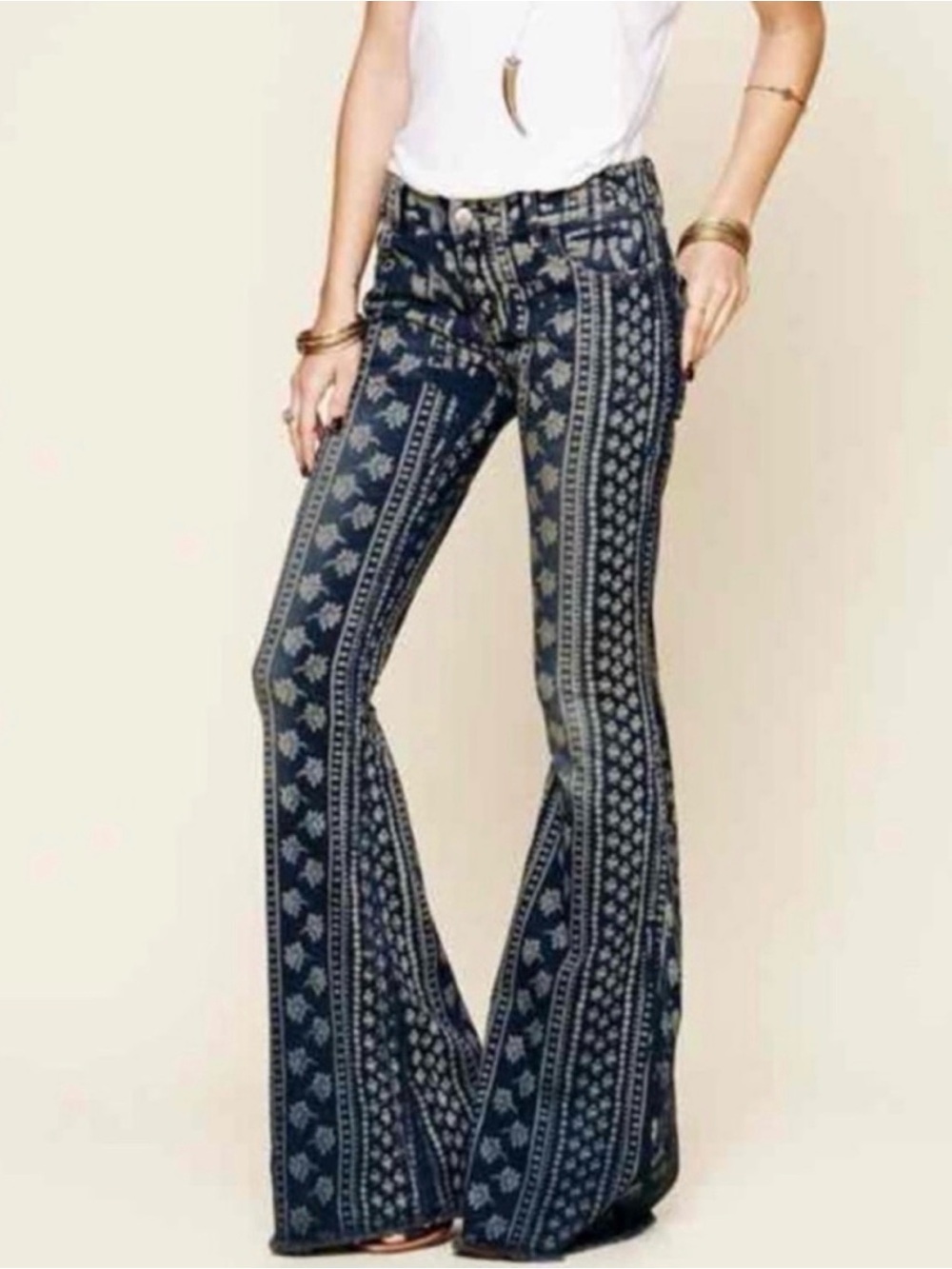 Free people Bali bleach dyed hippie boho festival retro vintage flare jeans
